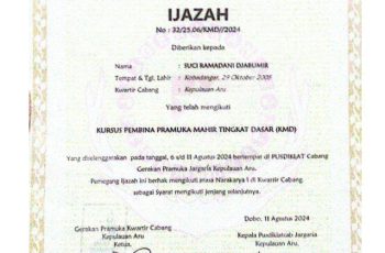 Suci Ramadani Djabumir, KURSUS PEMBINA PRAMUKA MAHIR TINGKAT DASAR